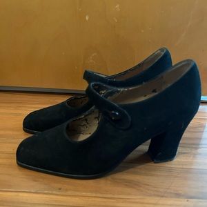 black suede strappy heels